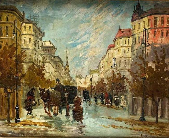 Berkes Antal Street scene with carraiges china oil painting image